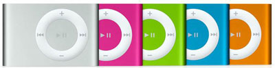 iPod shuffle in vijf kleuren